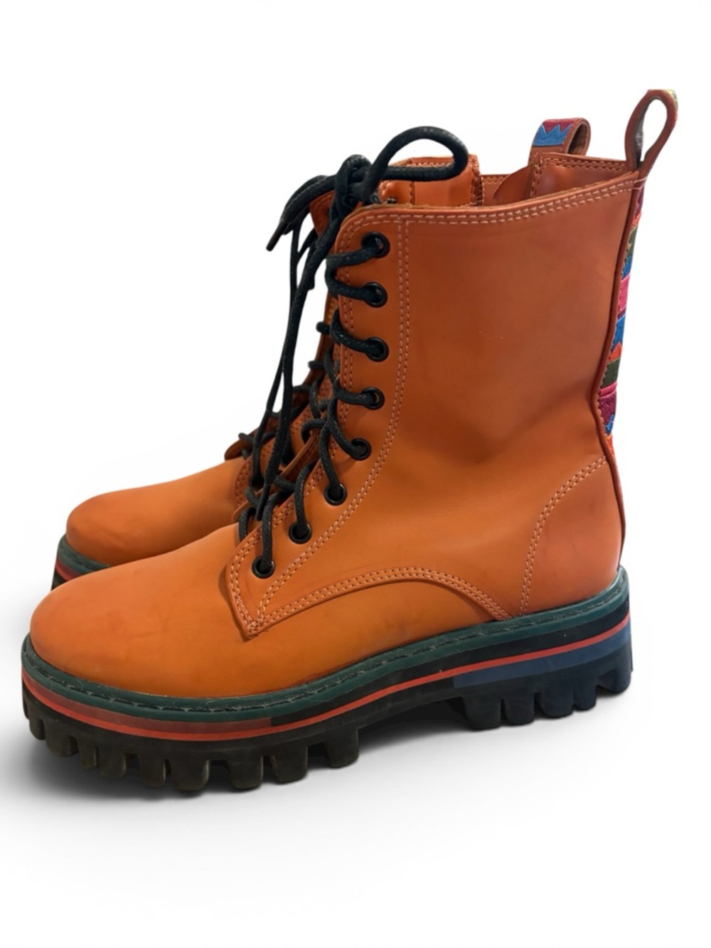 FARM Rio Orange Leather Lace-Up Boots with Black Laces - Picture 2 of 6